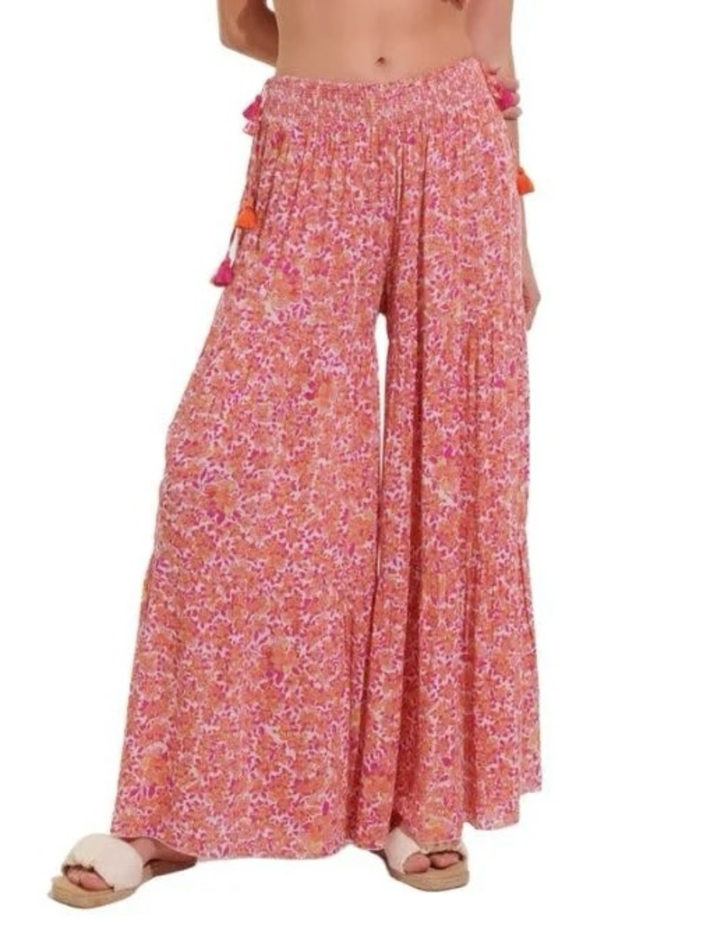 Poupette St. Barth Pink Floral Wide-Leg Palazzo Pants